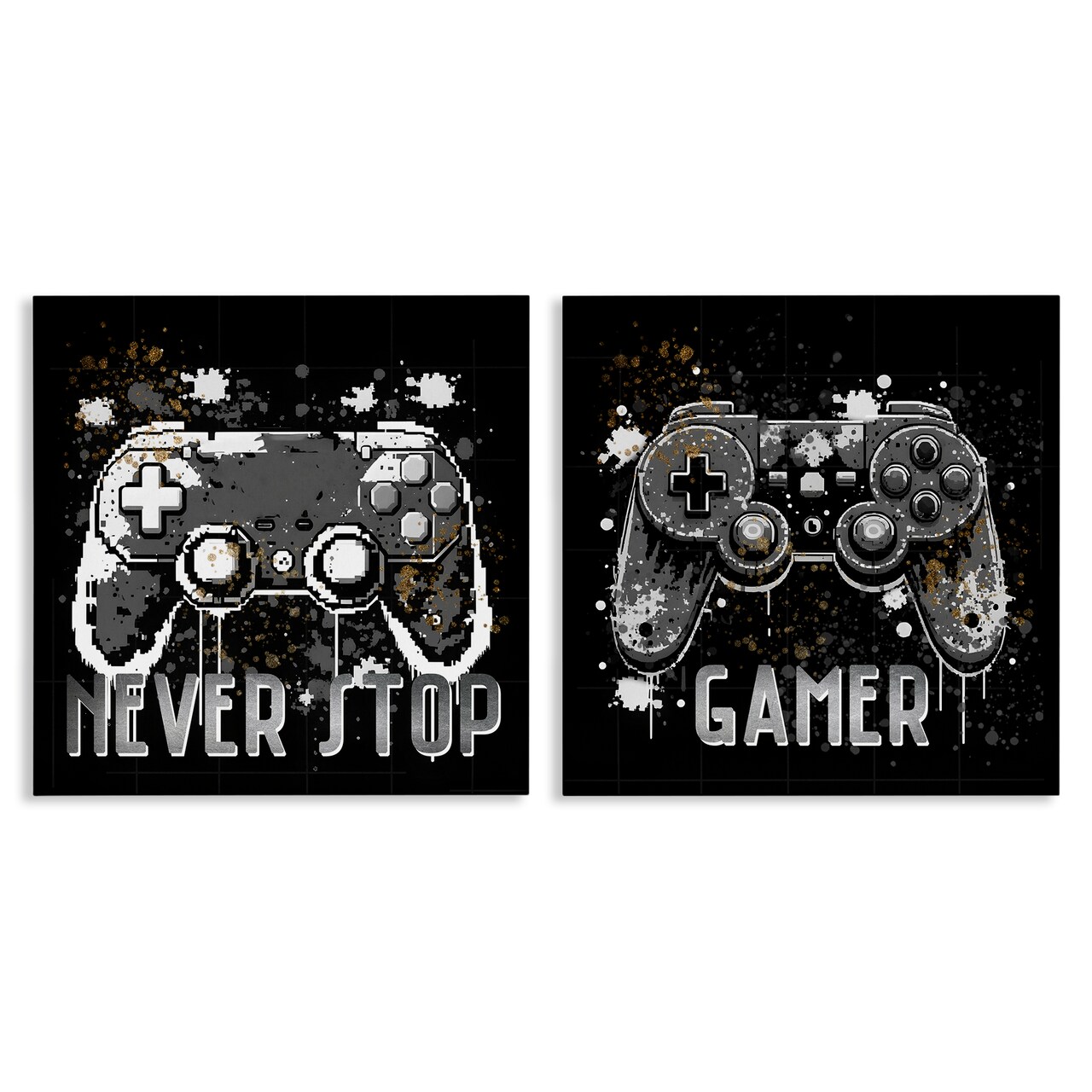 Stupell Industries Never Stop Modern Gamer 2pc Canvas Wall Art Set Design by Kim Allen